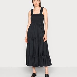 A&F BLACK SMOCKED BODICE EASY MAXI DRESS